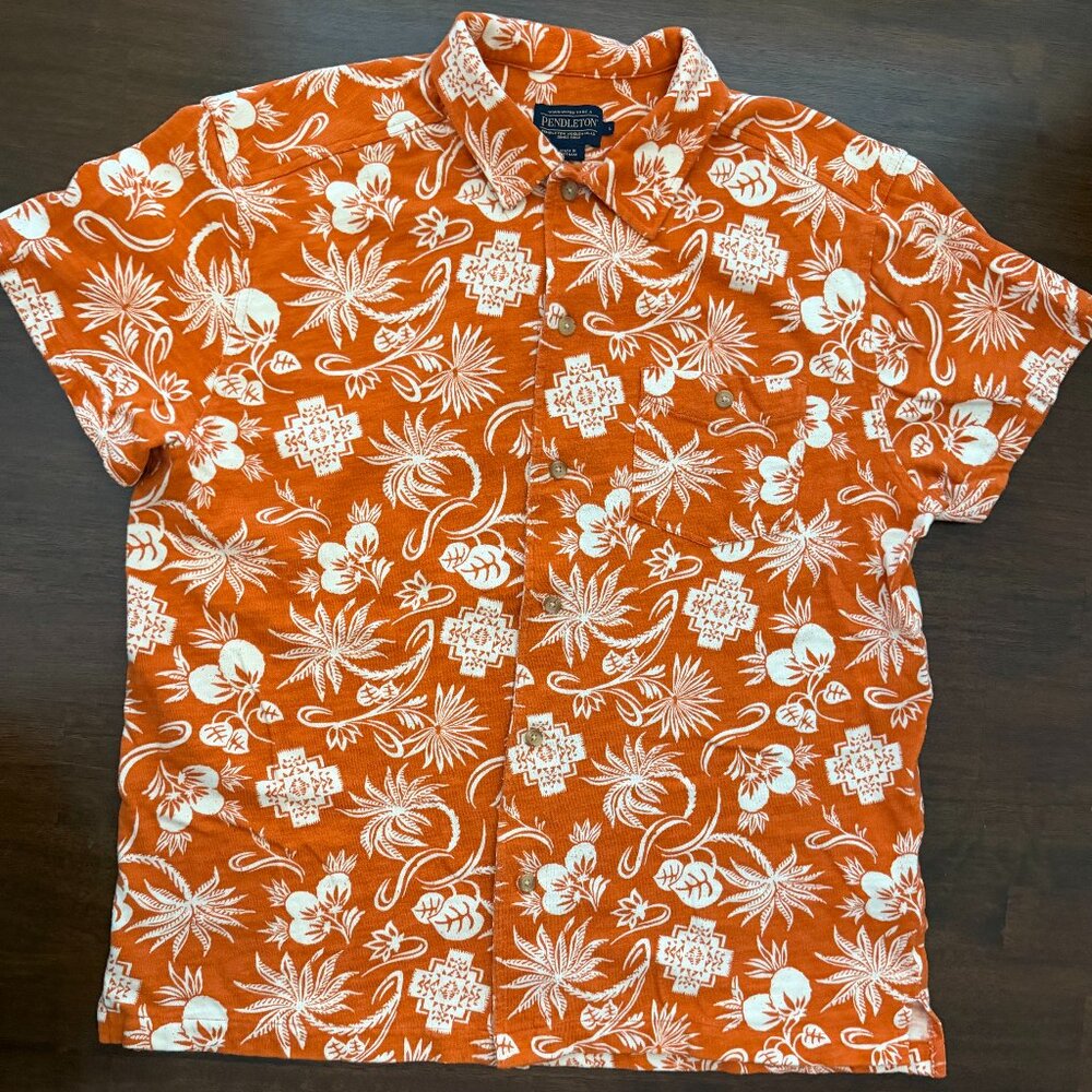 Pendleton Woolen Mills Wayside Shirt Hawaiian Mens L Orange Floral Button Up